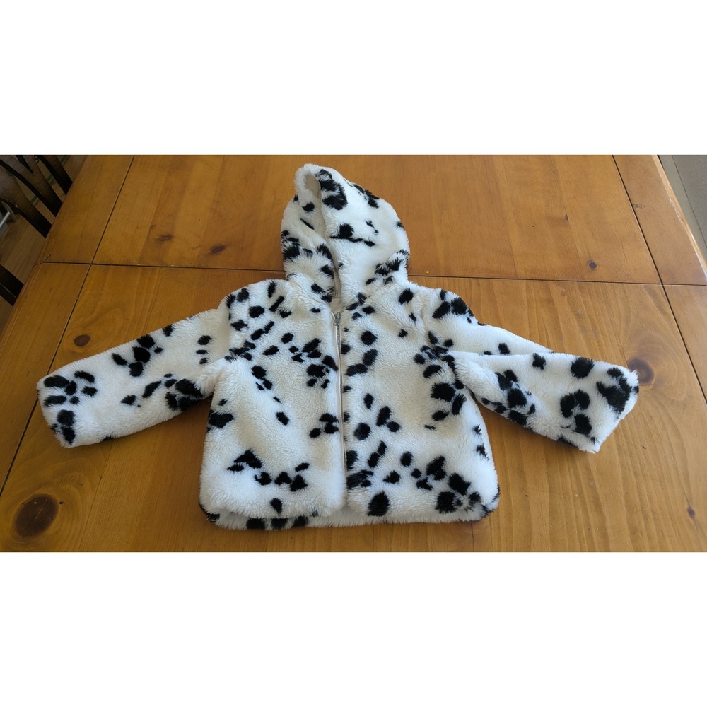 OutBrook Kids Dalmatian Faux Fur Hooded Jacket Girls 18 Months White Black Zip
